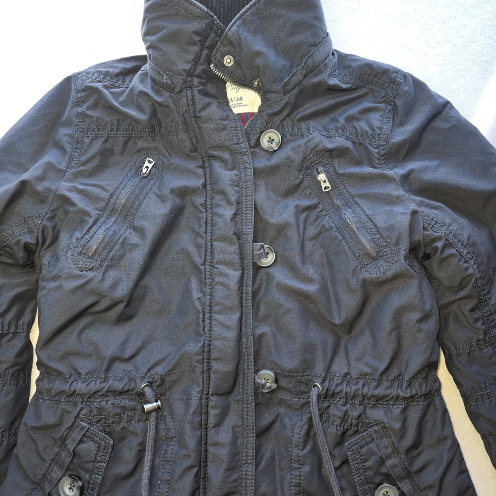 American Eagle Anorak Jacket Y2K M Navy  Quilted Flannel Lined Utility  Gorpcore